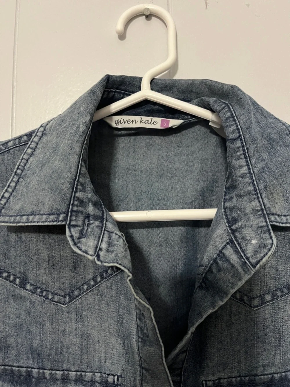 Washed Denim Midi Shirt Dress with Ruffle Sleeves - Blue - Picture 6 of 8